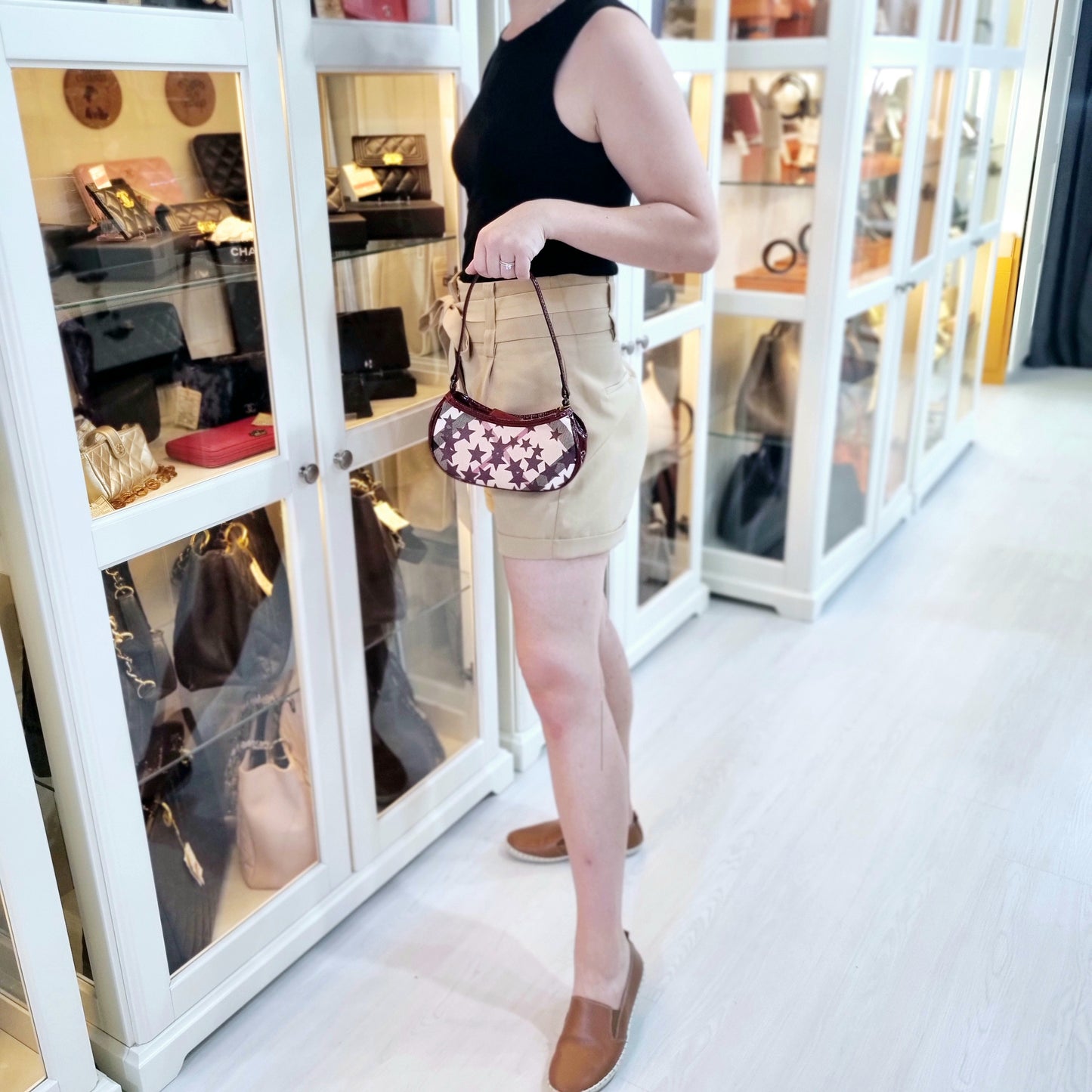 Burberry Pochette Nova Stars Mini Canvas Patent Leather Gunmetal Hw (Berry Red)