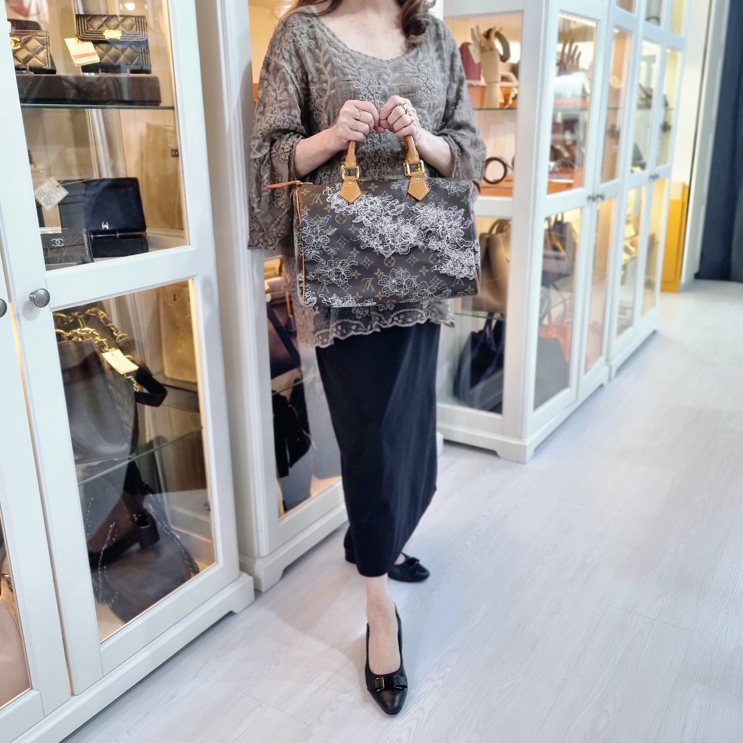 Louis Vuitton Speedy 30 Limited Edition Silver Dentelle Monogram Ghw