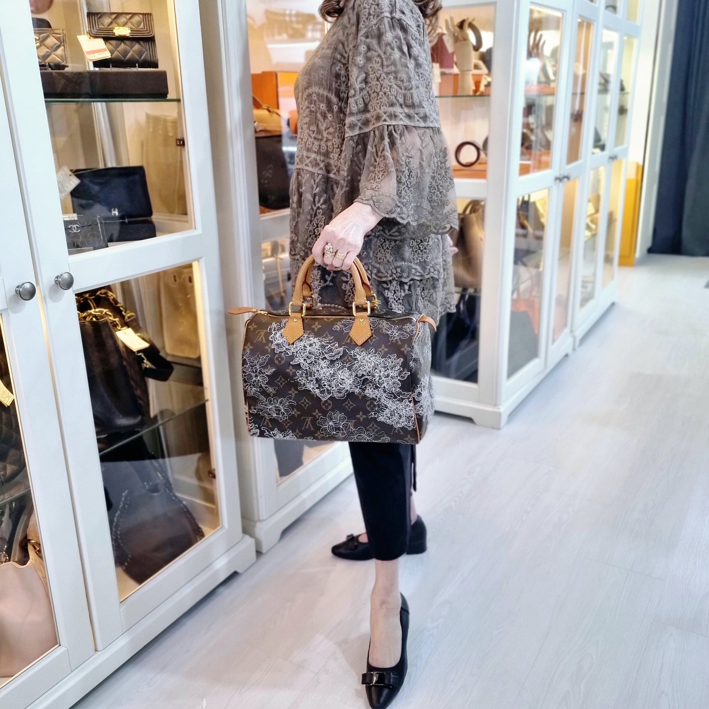 Louis Vuitton Speedy 30 Limited Edition Silver Dentelle Monogram Ghw