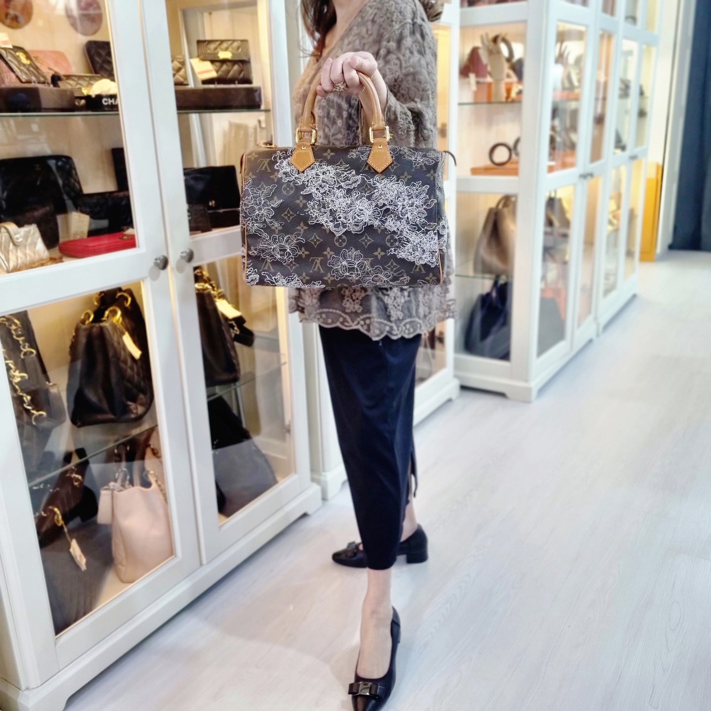 Louis Vuitton Speedy 30 Limited Edition Silver Dentelle Monogram Ghw