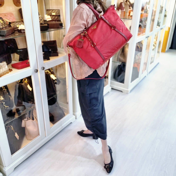 Prada BR4253 Nylon Tote Bag Ghw (Red)