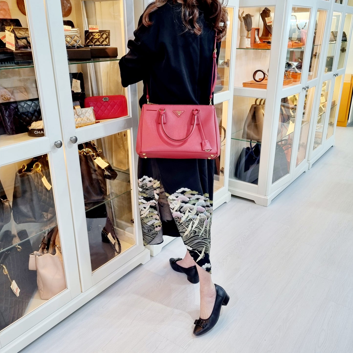 Prada BN1801 Galleria Saffiano Lux Small Double Zip Tote Bag Ghw (Fuoco/Red)