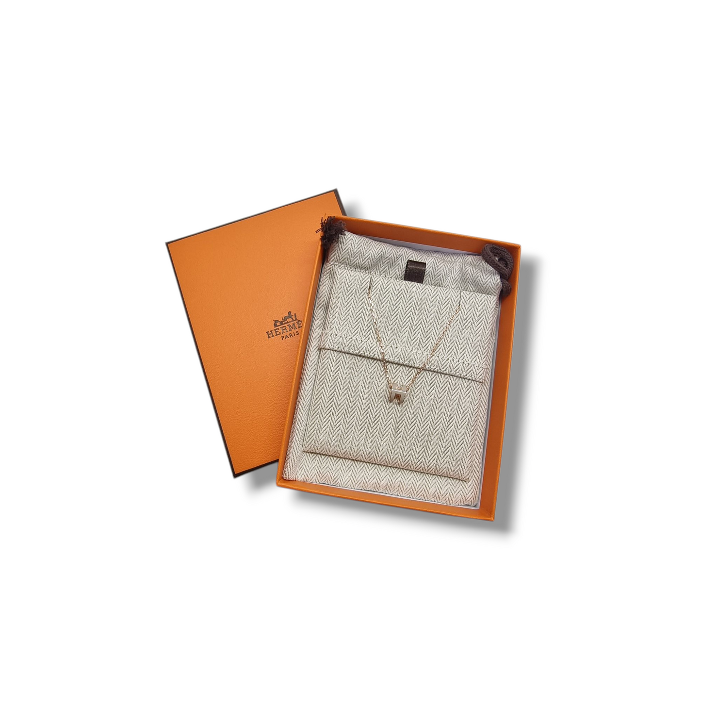 Hermes Necklace Pendant Mini Pop H Rose Gold Plated (Marron Glaze)