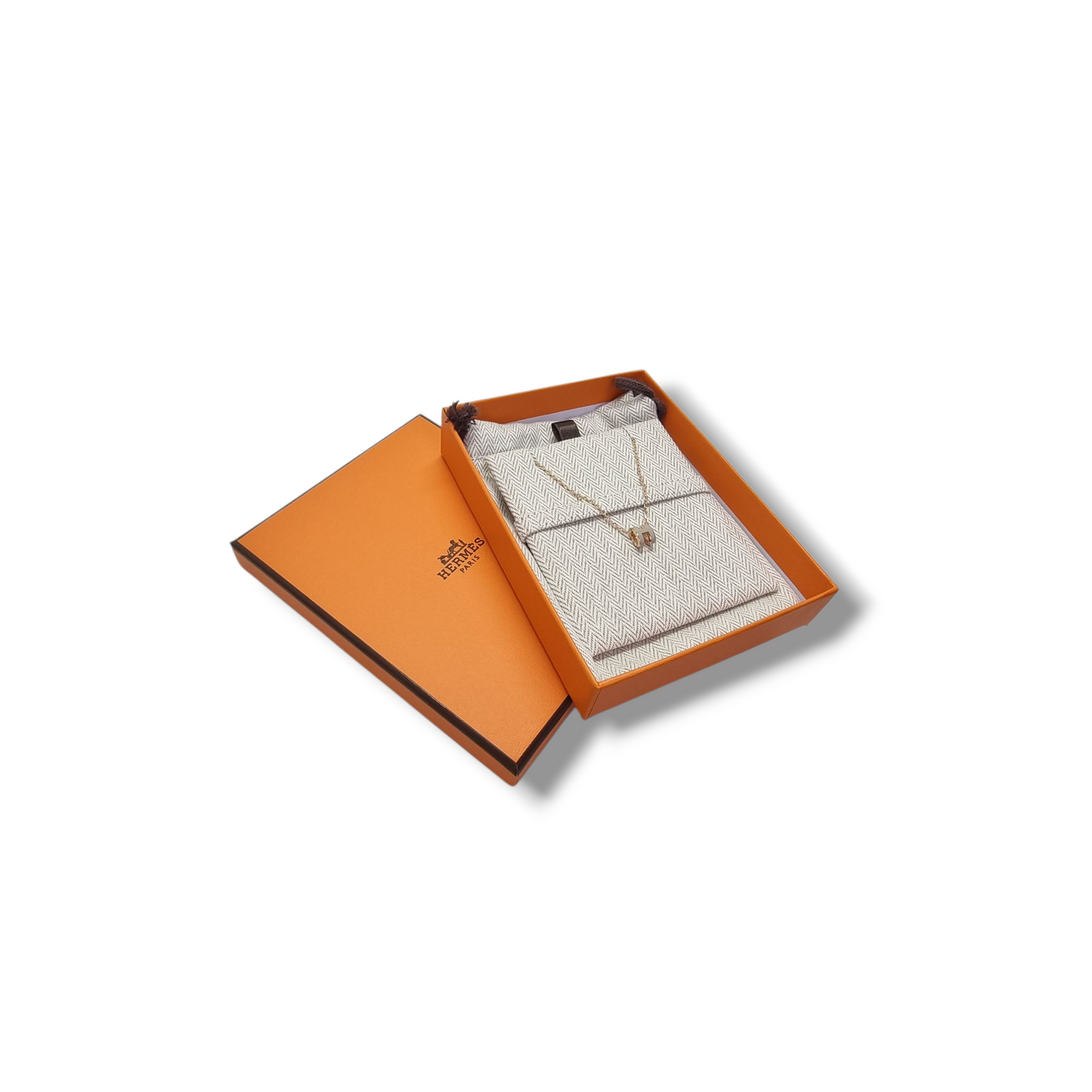 Hermes Necklace Pendant Mini Pop H Rose Gold Plated (Marron Glaze)