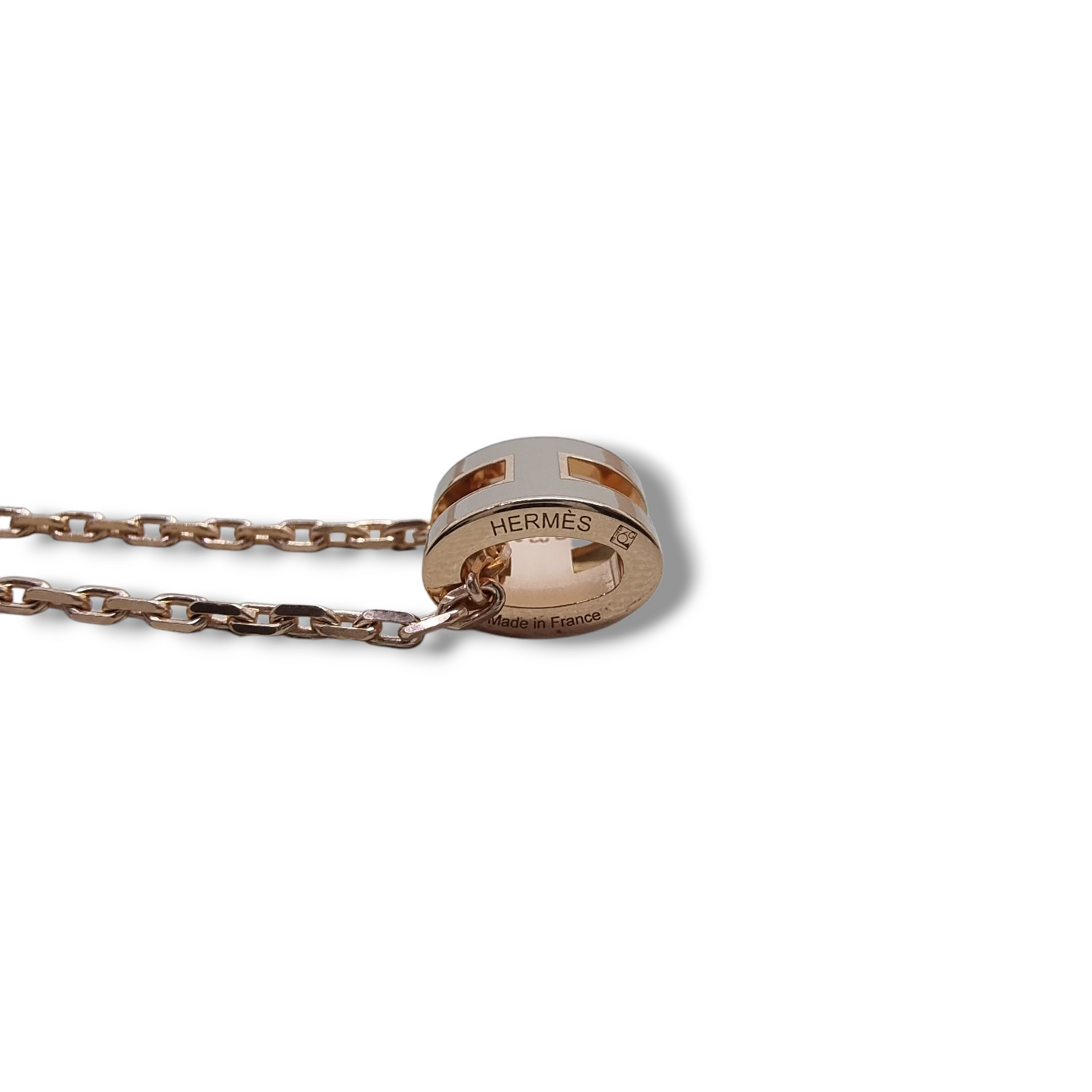 Hermes Necklace Pendant Mini Pop H Rose Gold Plated (Marron Glaze)