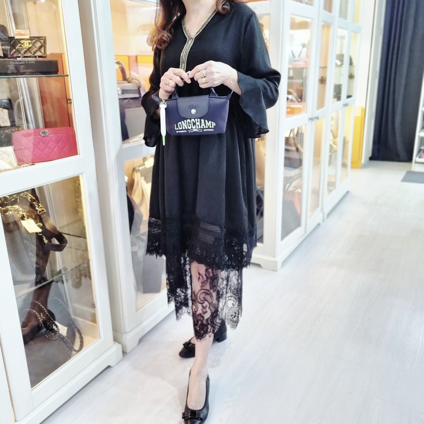 Longchamp Le Pliage Universel Cotton Jersey Pouch W/Handle Shw (Marine/Blue)