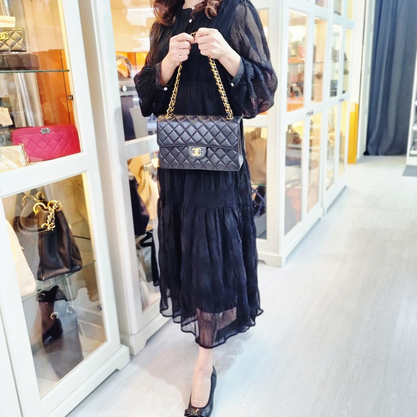 "RARE" Chanel Vintage Classic Double Sided Flap Medium Lambskin Ghw (Black)