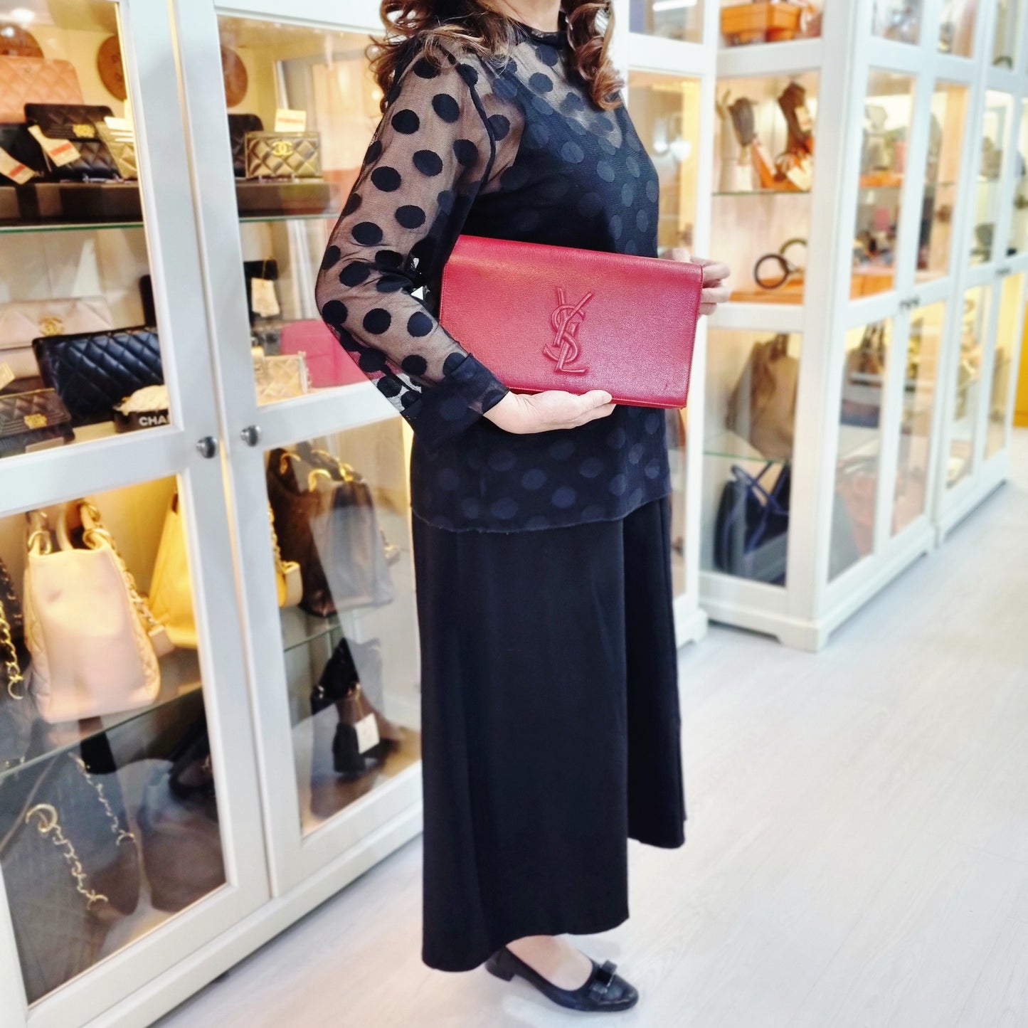 YSL Clutch Belle Du Jour Large Leather (Red)