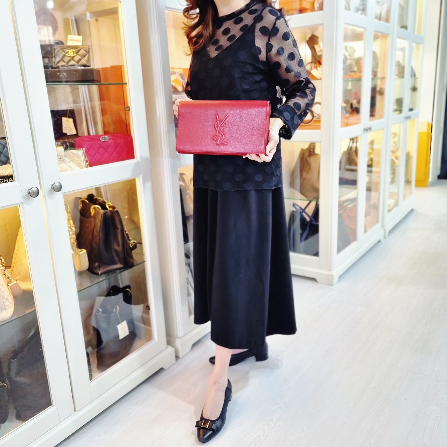 YSL Clutch Belle Du Jour Large Leather (Red)