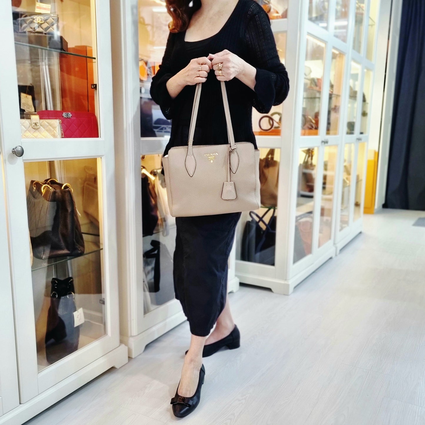 Prada 1BG112 Vitello Phenix Leather Shoulder Bag Ghw (Cameo)