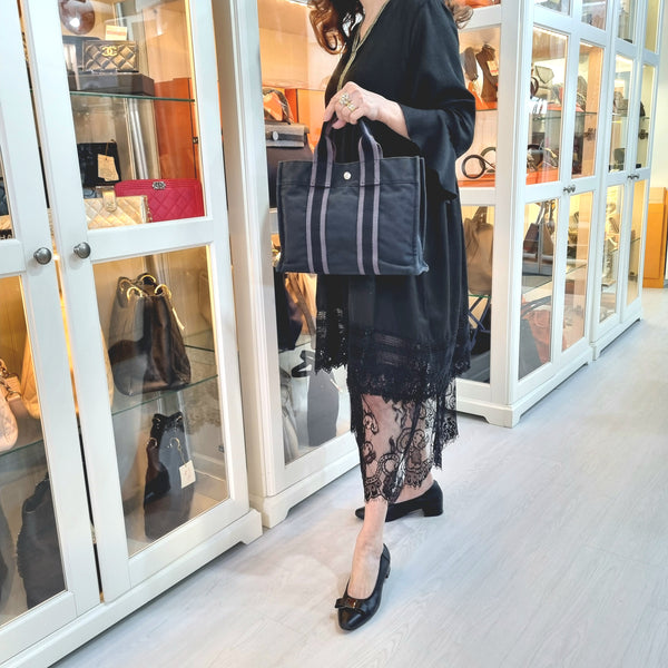 Hermes Fourre Tout PM Canvas Bag Phw (Black/Grey)