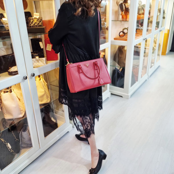 Prada BN1801 Galleria Saffiano Lux Small Double Zip Tote Bag Ghw (Fuoco/Red)