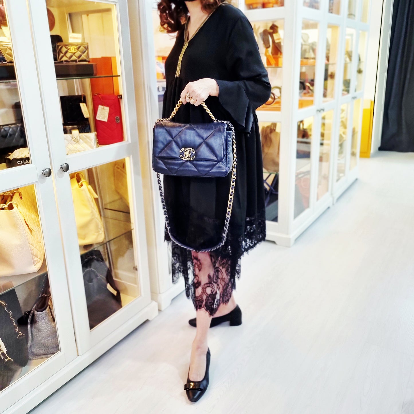 Chanel C19 Small Flap Goatskin 3 Tone Hw (Navy Blue)