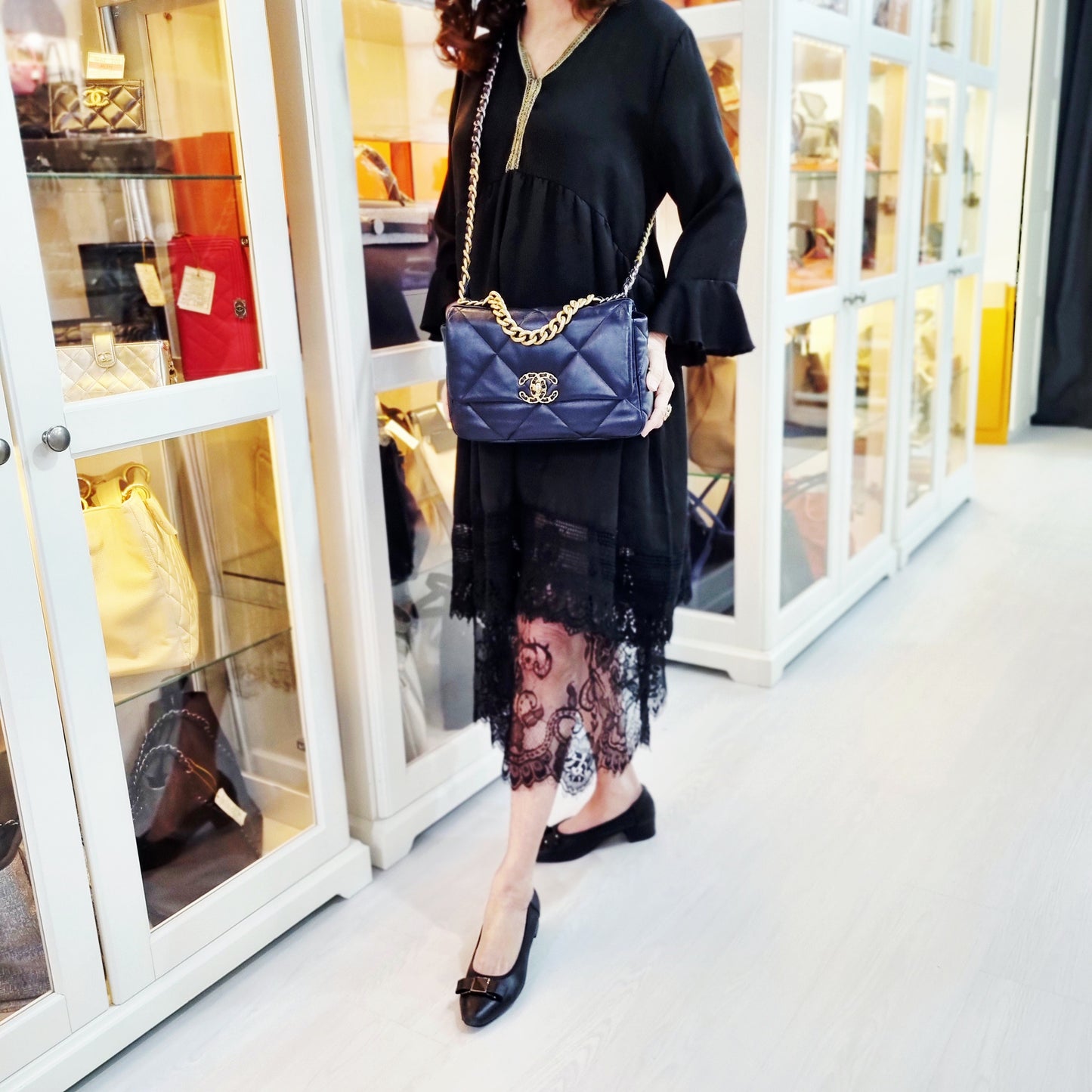 Chanel C19 Small Flap Goatskin 3 Tone Hw (Navy Blue)