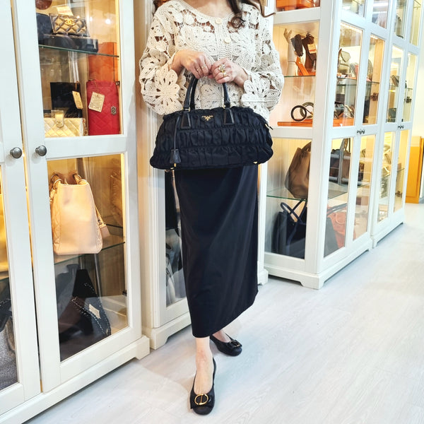 Prada B1407L Gaufre Nylon Tote Ghw (Black)