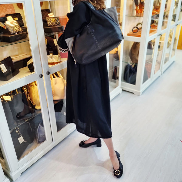 Tods ALH Side Zip Leather Hobo Bag Ghw (Black/Grey)