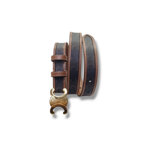 Celine  Belt Triomphe Medium Canvas & Leather Ghw (Tan/Brown)
