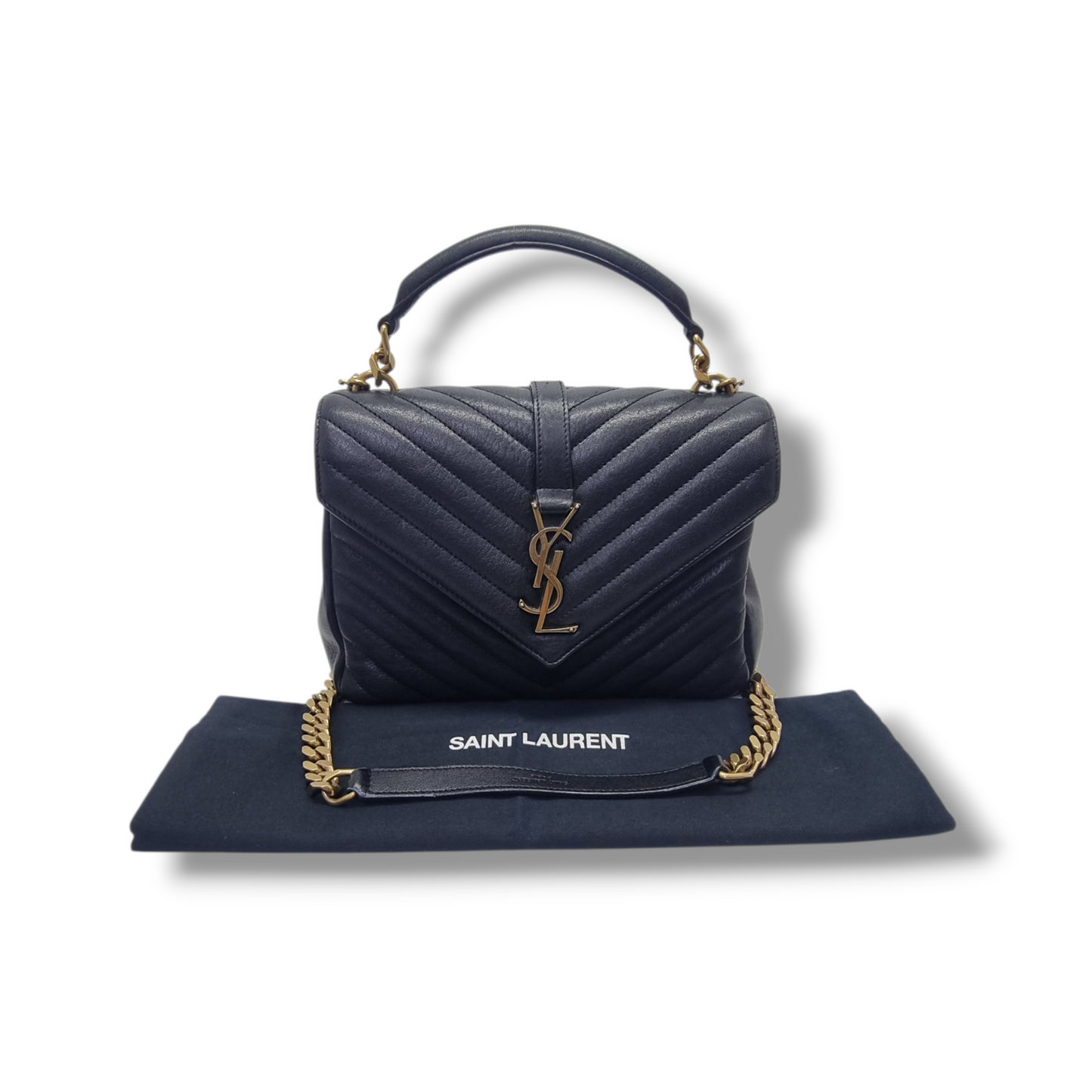 YSL College Medium Quilted Leather Tote Bag Ghw (Black)