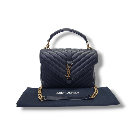 YSL College Medium Quilted Leather Tote Bag Ghw (Black)