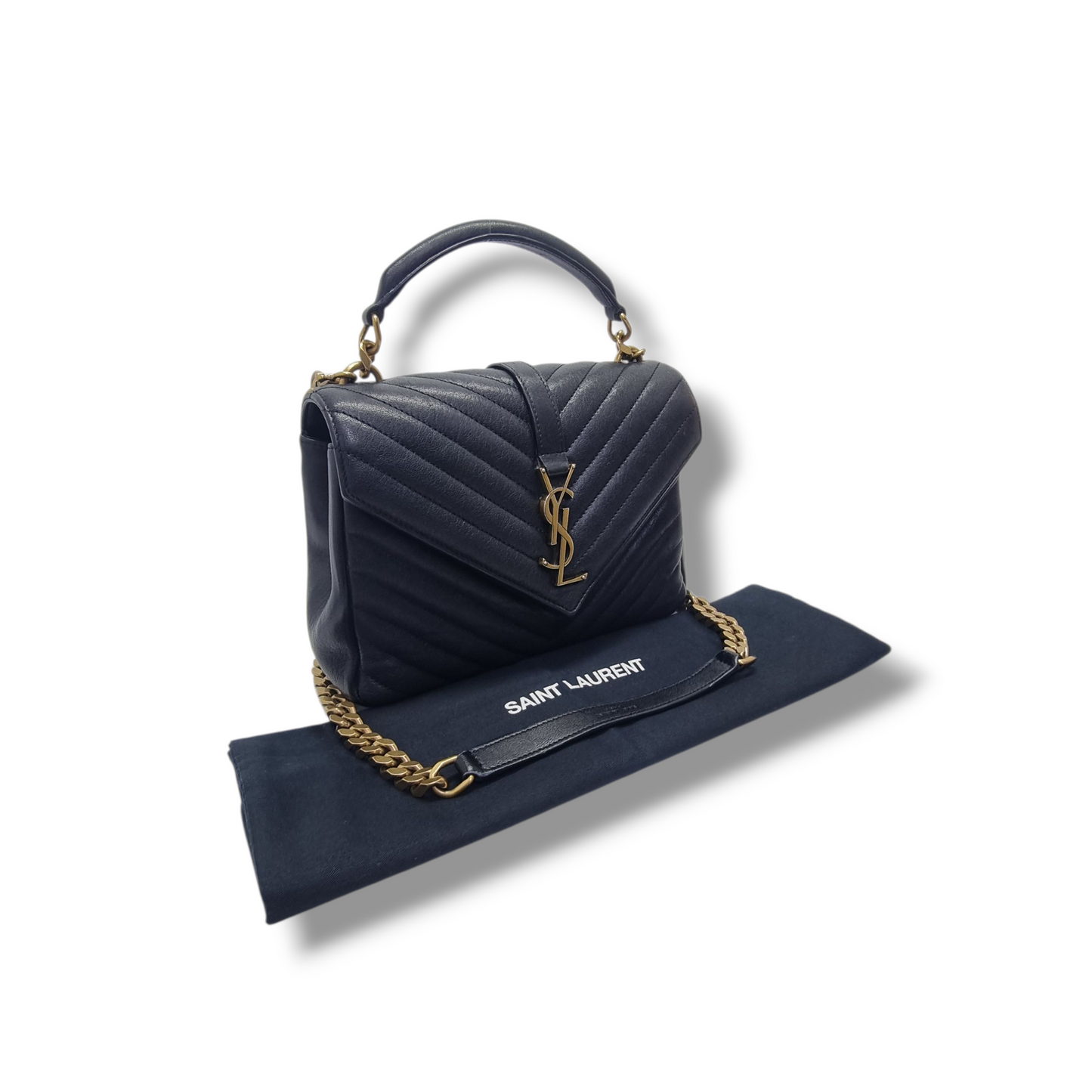 YSL College Medium Quilted Leather Tote Bag Ghw (Black)