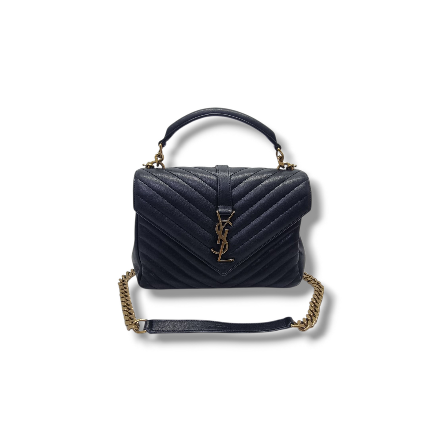 YSL College Medium Quilted Leather Tote Bag Ghw (Black)