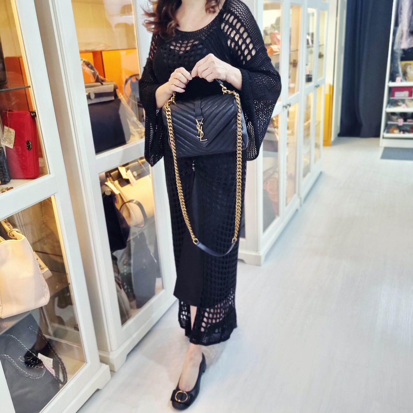 YSL College Medium Quilted Leather Tote Bag Ghw (Black)