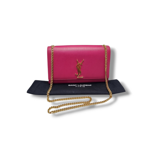YSL Kate Medium Grained Leather Chain Bag Ghw (Pink)