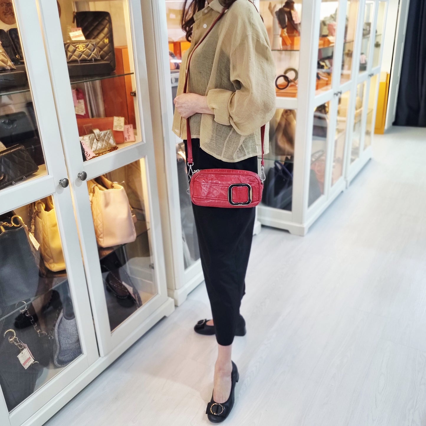 Prada BP0452 Vintage Nappa Calfskin Leather Crossbody Bag Shw (Red)