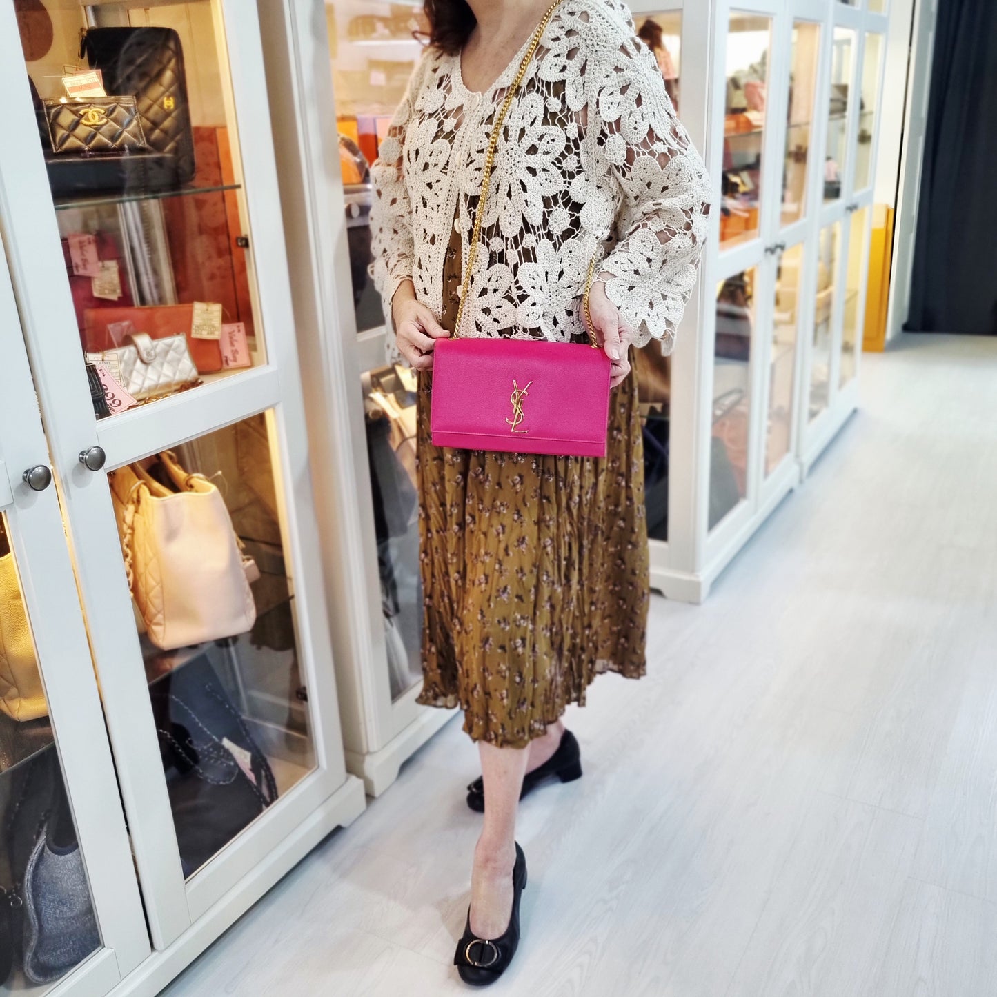 YSL Kate Medium Grained Leather Chain Bag Ghw (Pink)