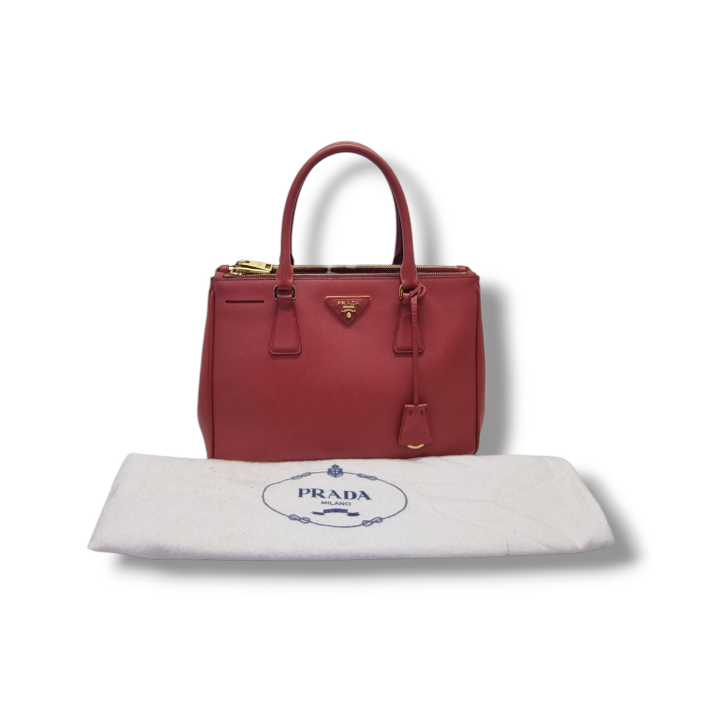 Prada BN1801 Galleria Saffiano Lux Small Double Zip Tote Bag Ghw (Fuoco/Red)