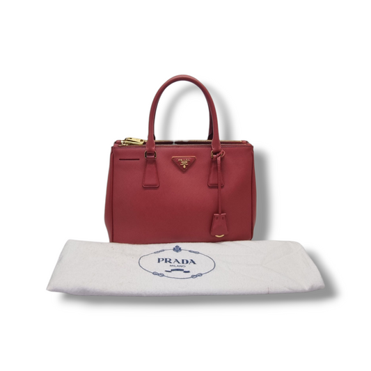 Prada BN1801 Galleria Saffiano Lux Small Double Zip Tote Bag Ghw (Fuoco/Red)