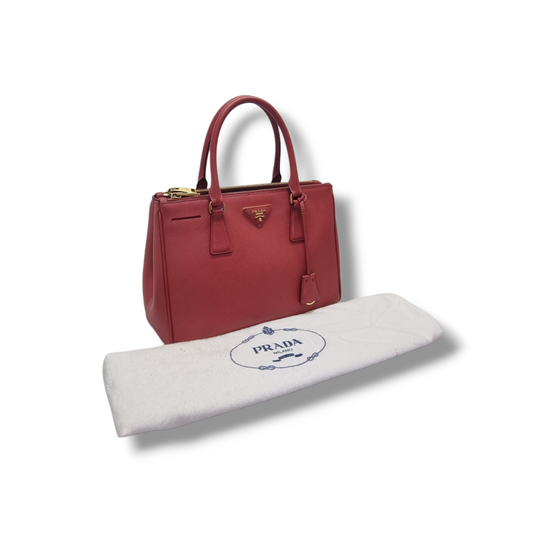 Prada BN1801 Galleria Saffiano Lux Small Double Zip Tote Bag Ghw (Fuoco/Red)