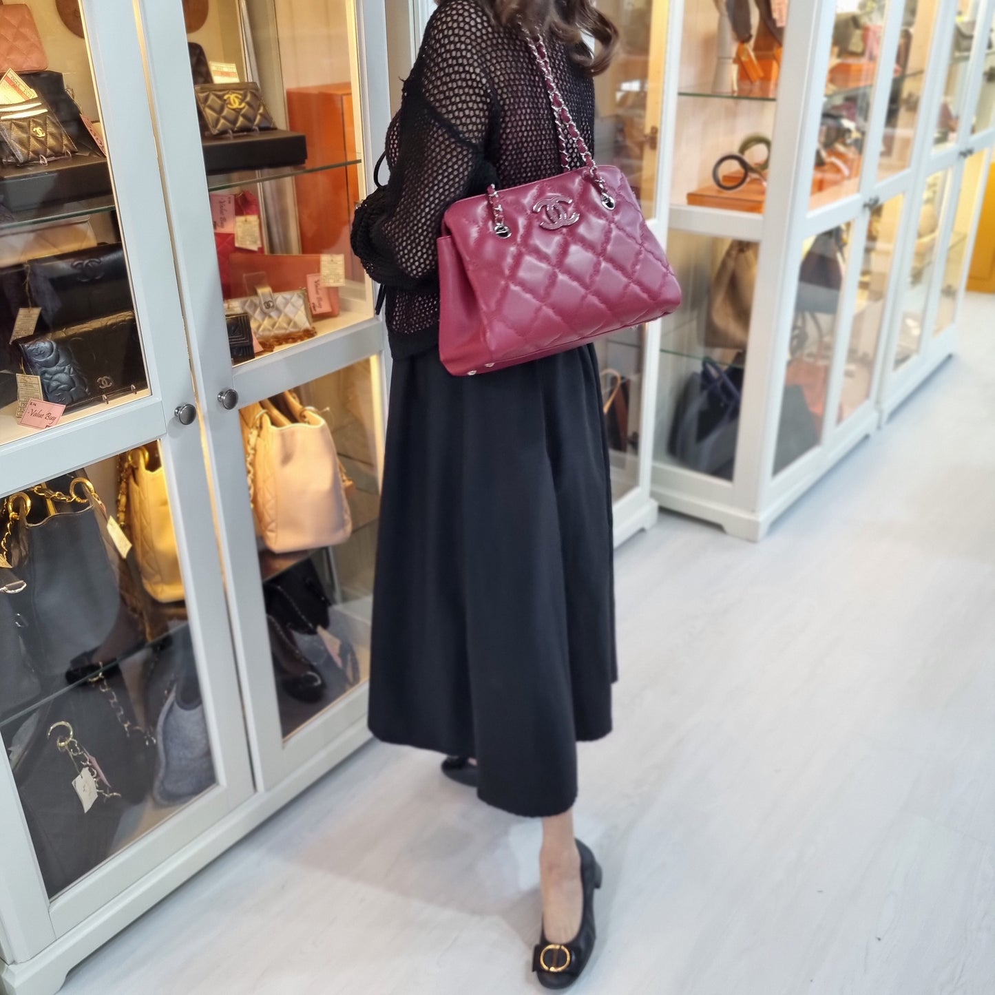 Chanel Hampton Coco Mark Ultra Stitch Leather Shoulder Bag Shw (Red)