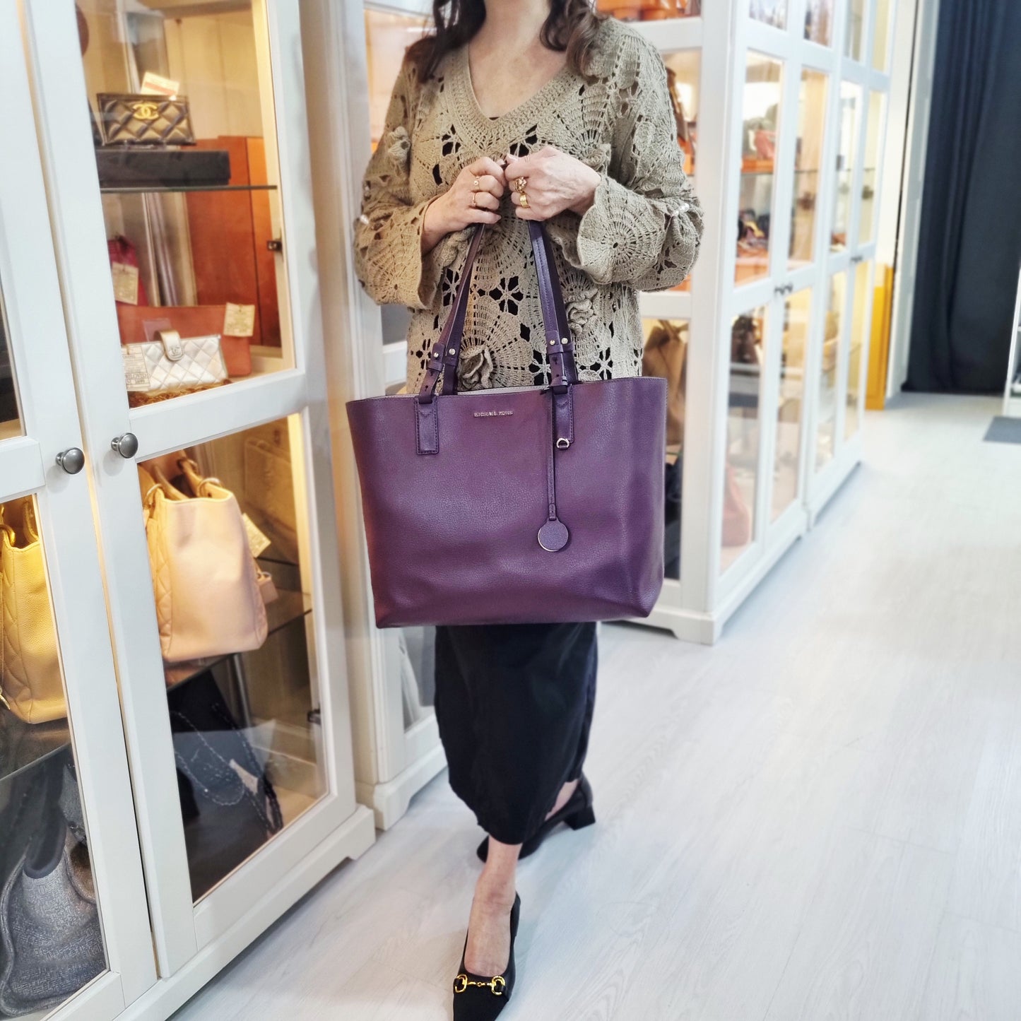 Michael Kors Cameron Leather Reversible Shoulder Bag Ghw (Voilet)