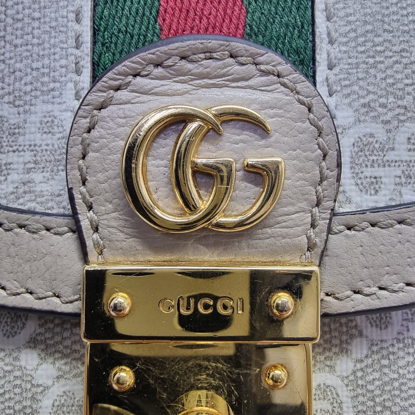 Gucci GG Supreme Canvas Ophidia Lock Mini Crossbody Bag Ghw (Beige)