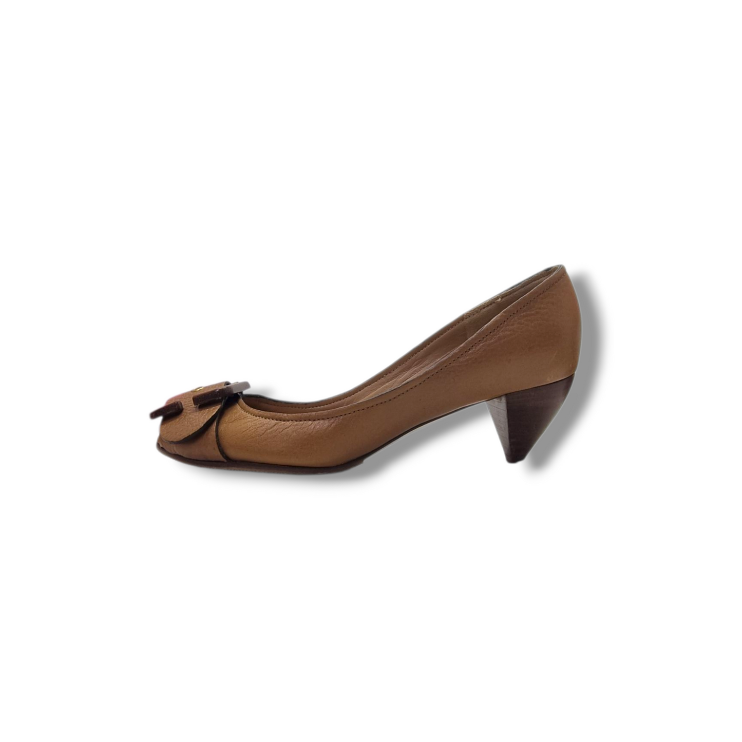 Chloe Leather Buckle Slip On Pumps (Caramel)