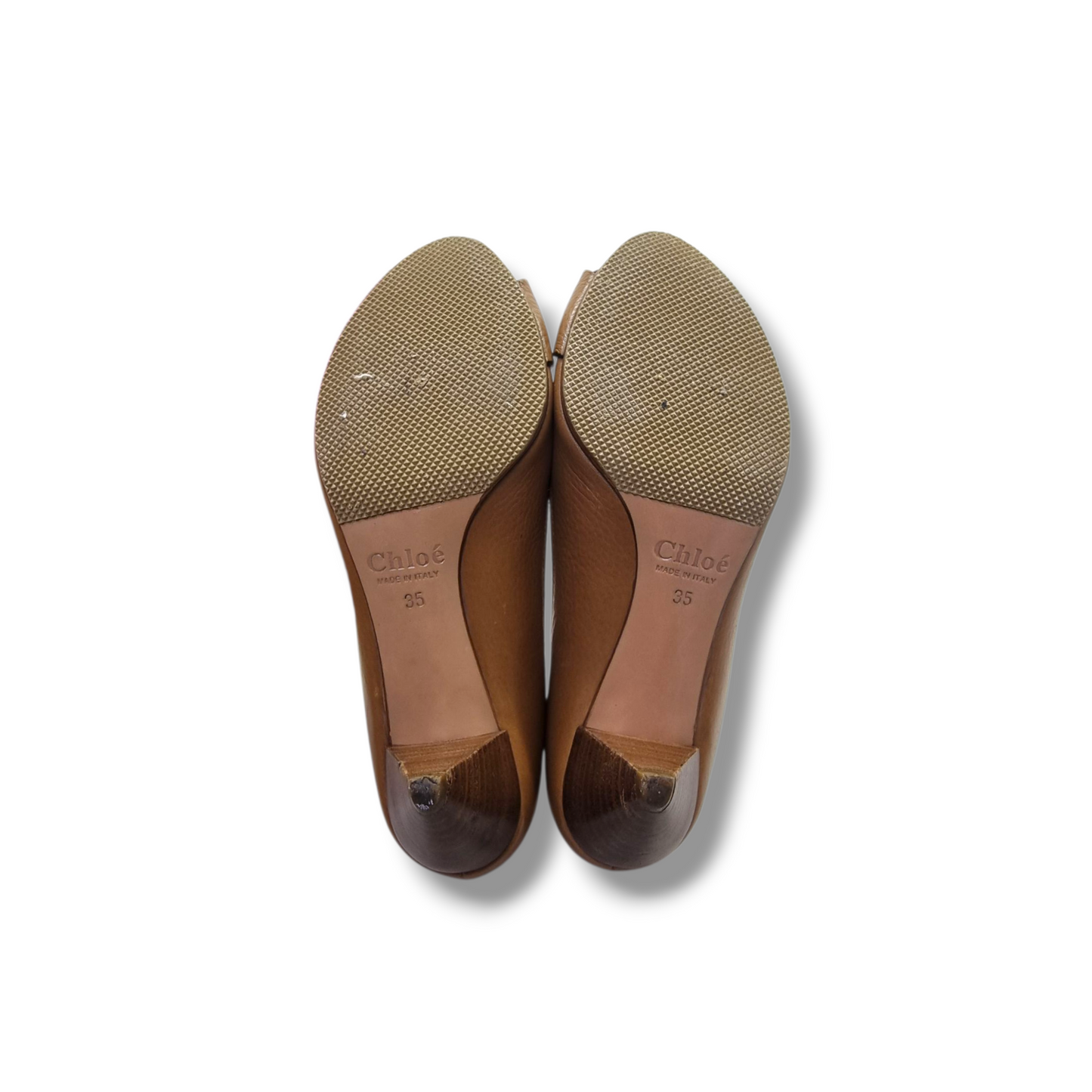 Chloe Leather Buckle Slip On Pumps (Caramel)