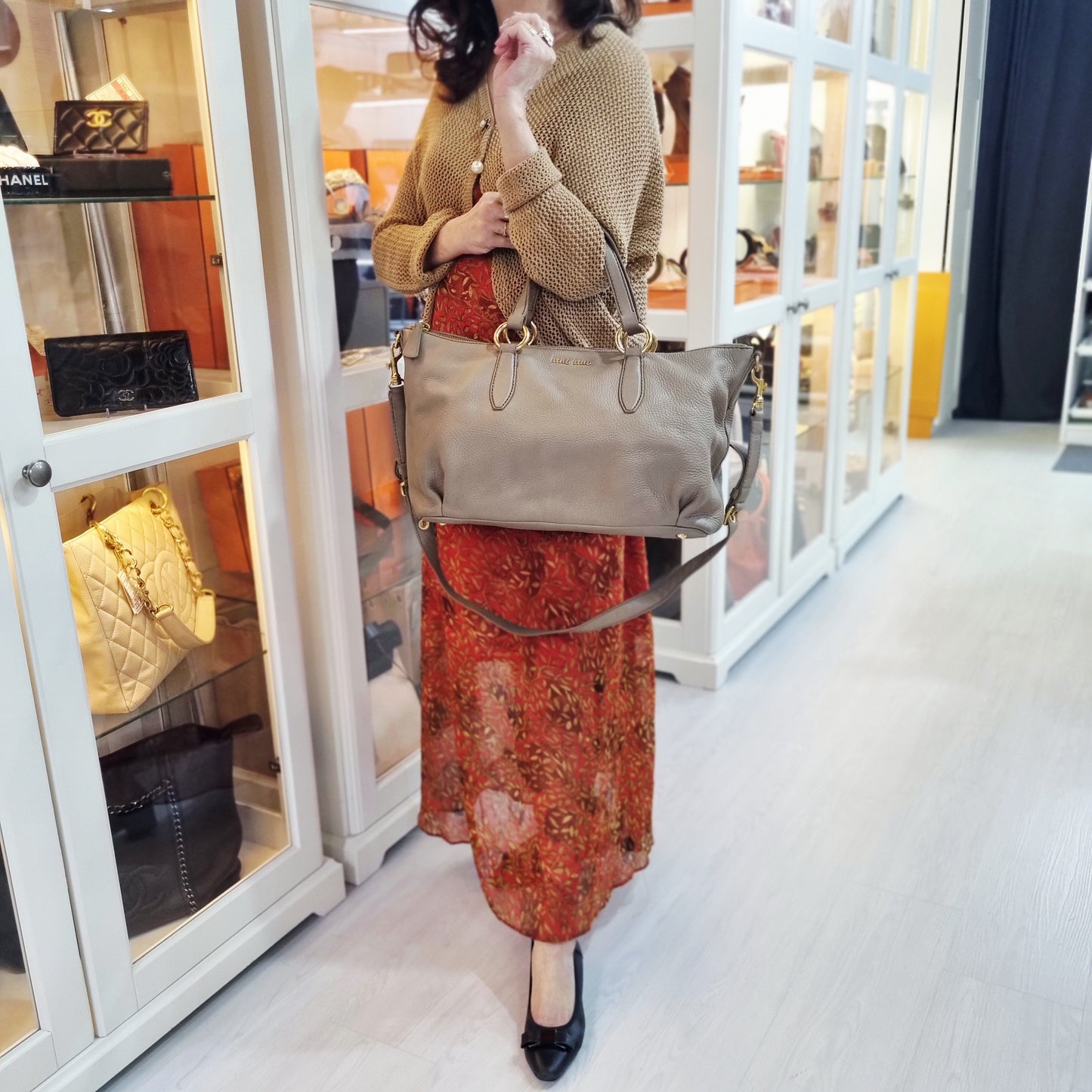 Miu Miu Pebbled Leather Tote Ghw (Light Brown)