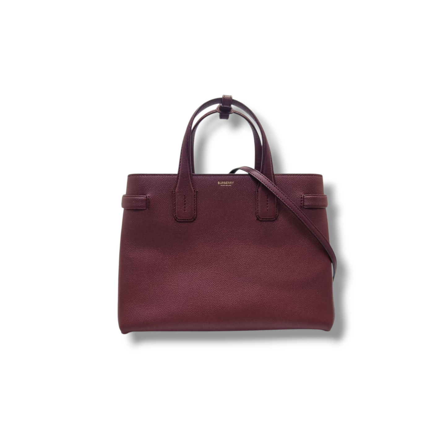 Burberry Banner House Check Leather Tote Bag Ghw (Burgundy)