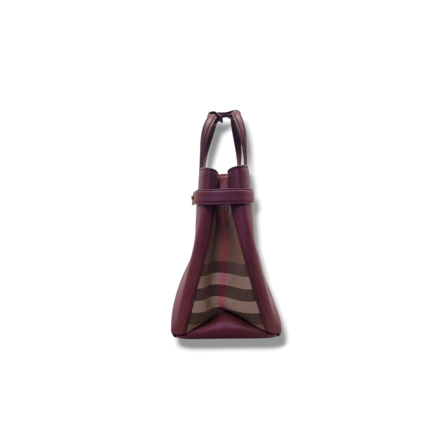 Burberry Banner House Check Leather Tote Bag Ghw (Burgundy)