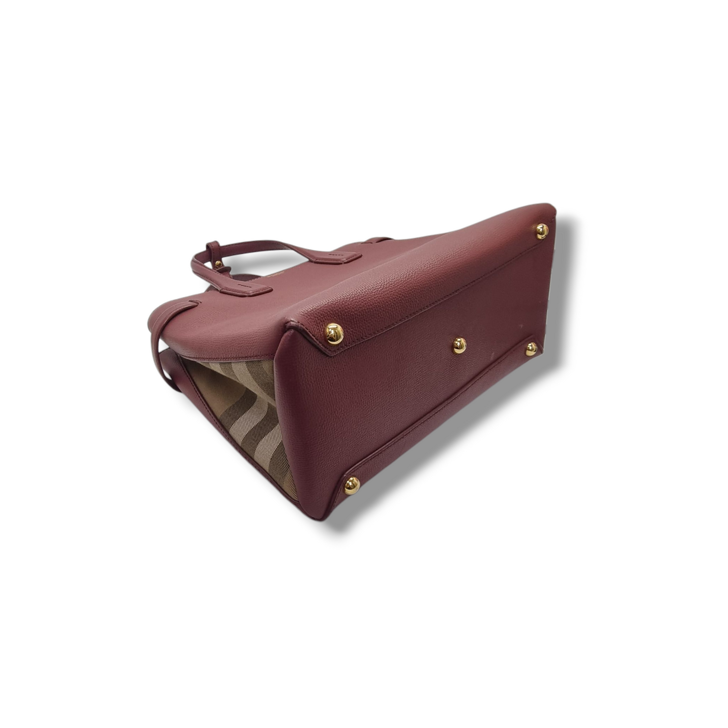 Burberry Banner House Check Leather Tote Bag Ghw (Burgundy)