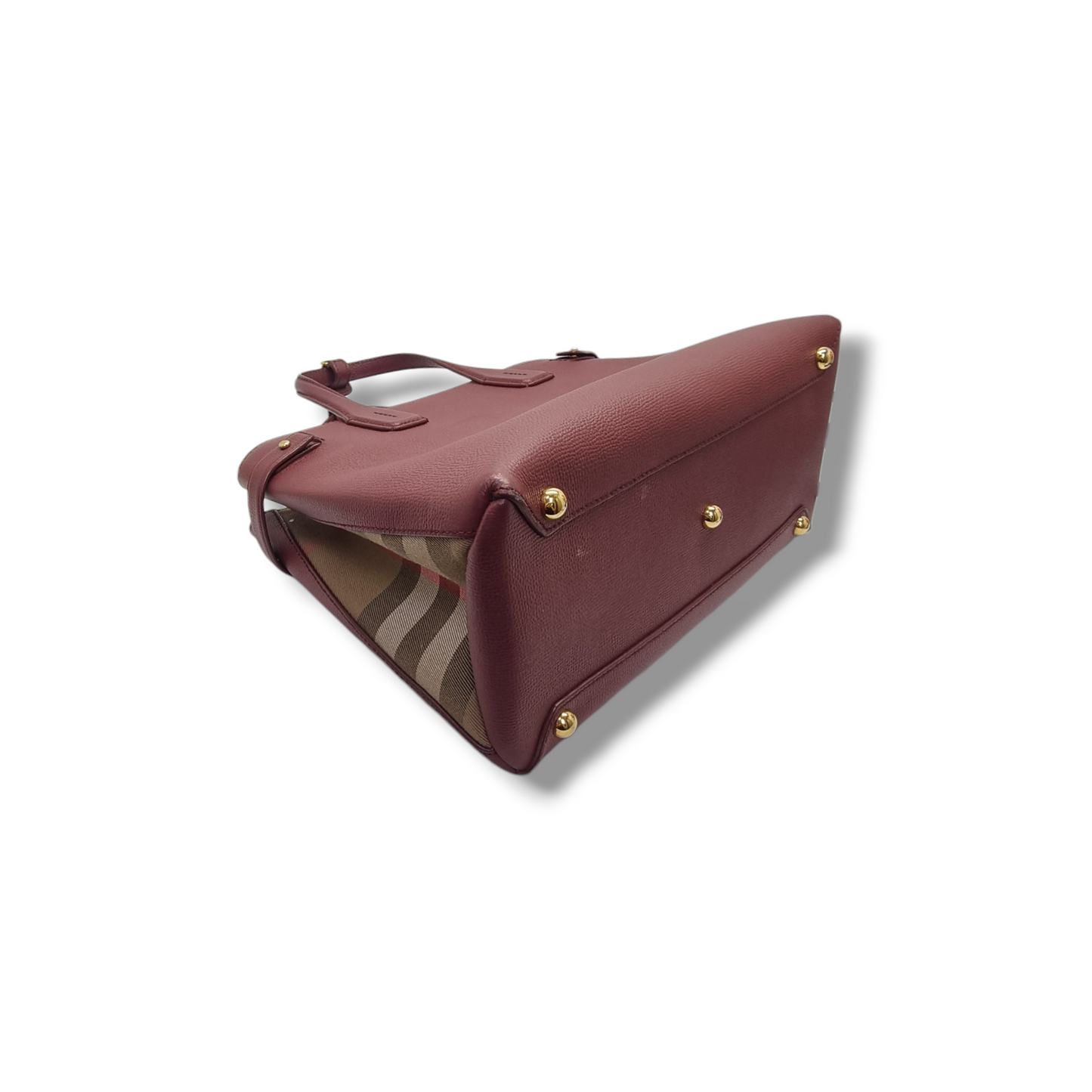 Burberry Banner House Check Leather Tote Bag Ghw (Burgundy)