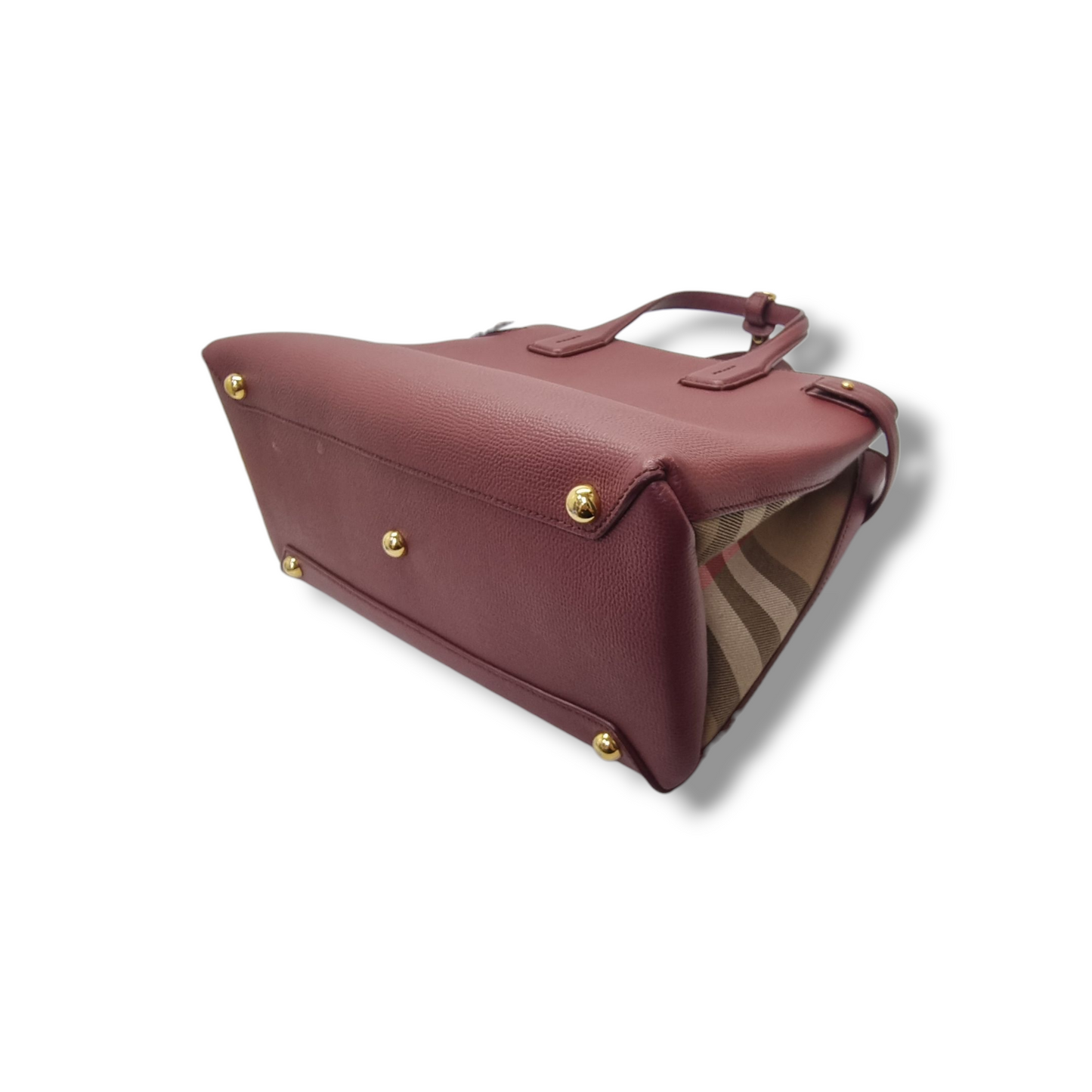 Burberry Banner House Check Leather Tote Bag Ghw (Burgundy)