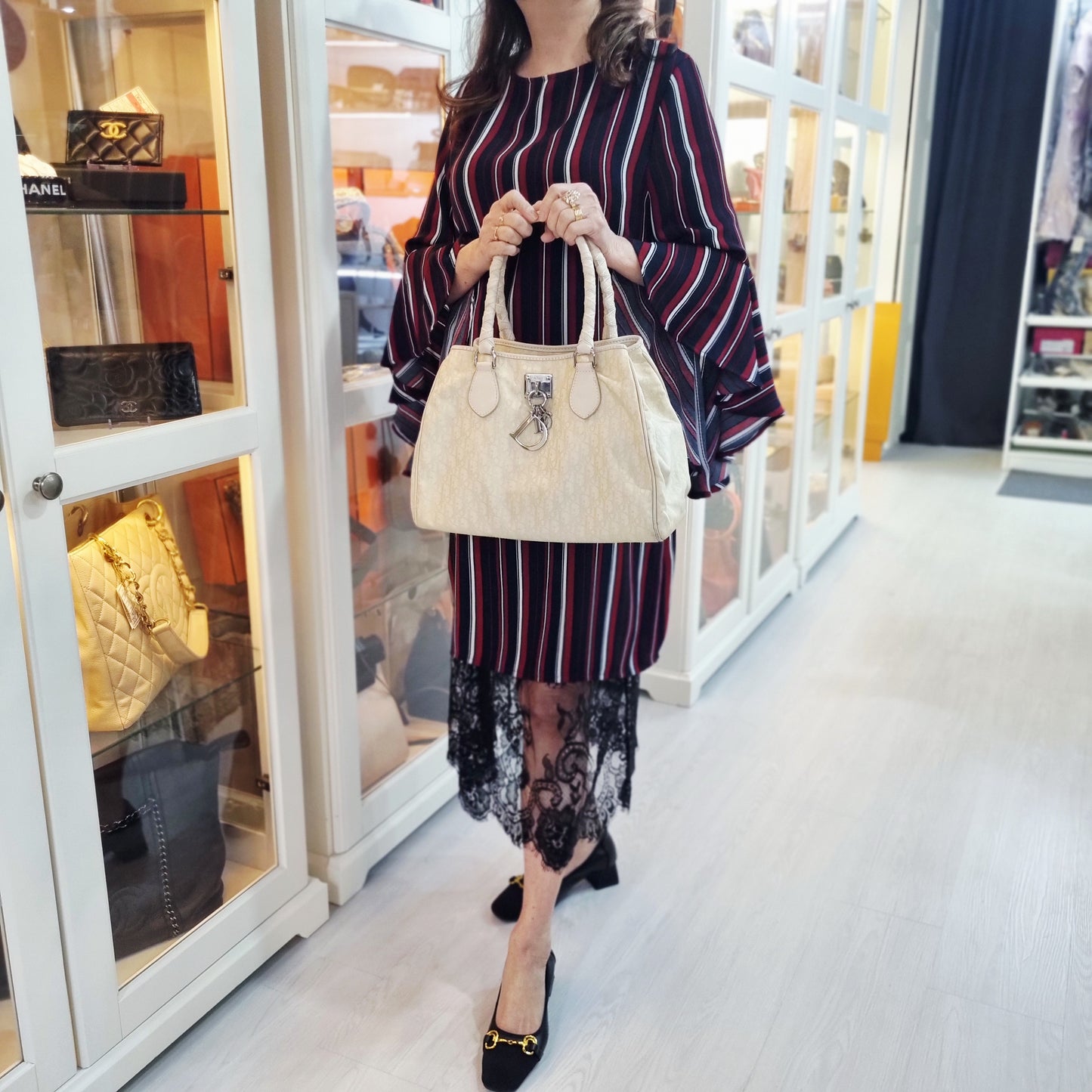 Christian Dior Diorissimo Trotter Nylon Shoulder Bag Shw (Cream)