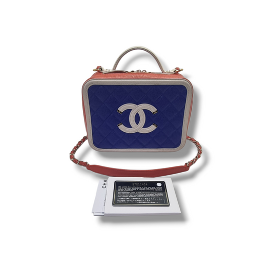Chanel Filigree Vanity Case Caviar Shw ( Blue/Red/White)