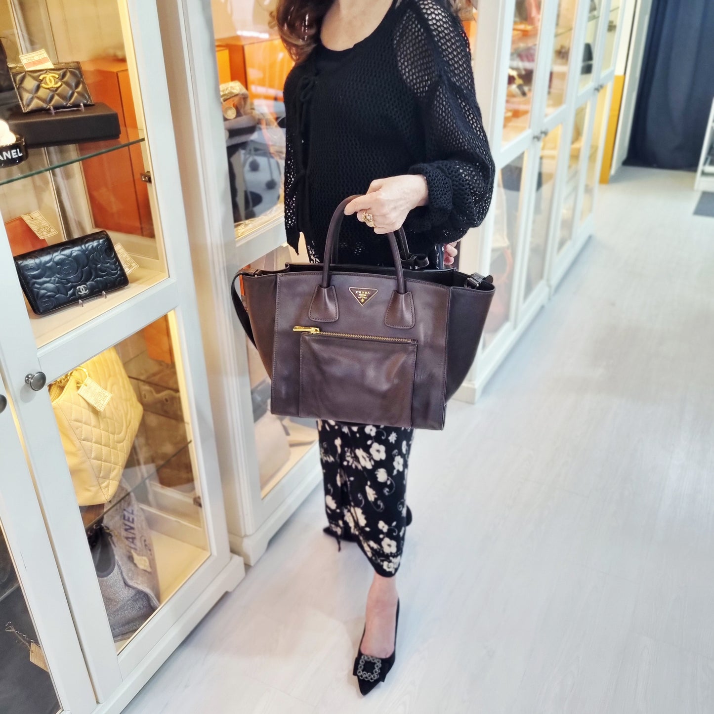 Prada Soft Calf Leather Tote Bag Ghw (Brown)