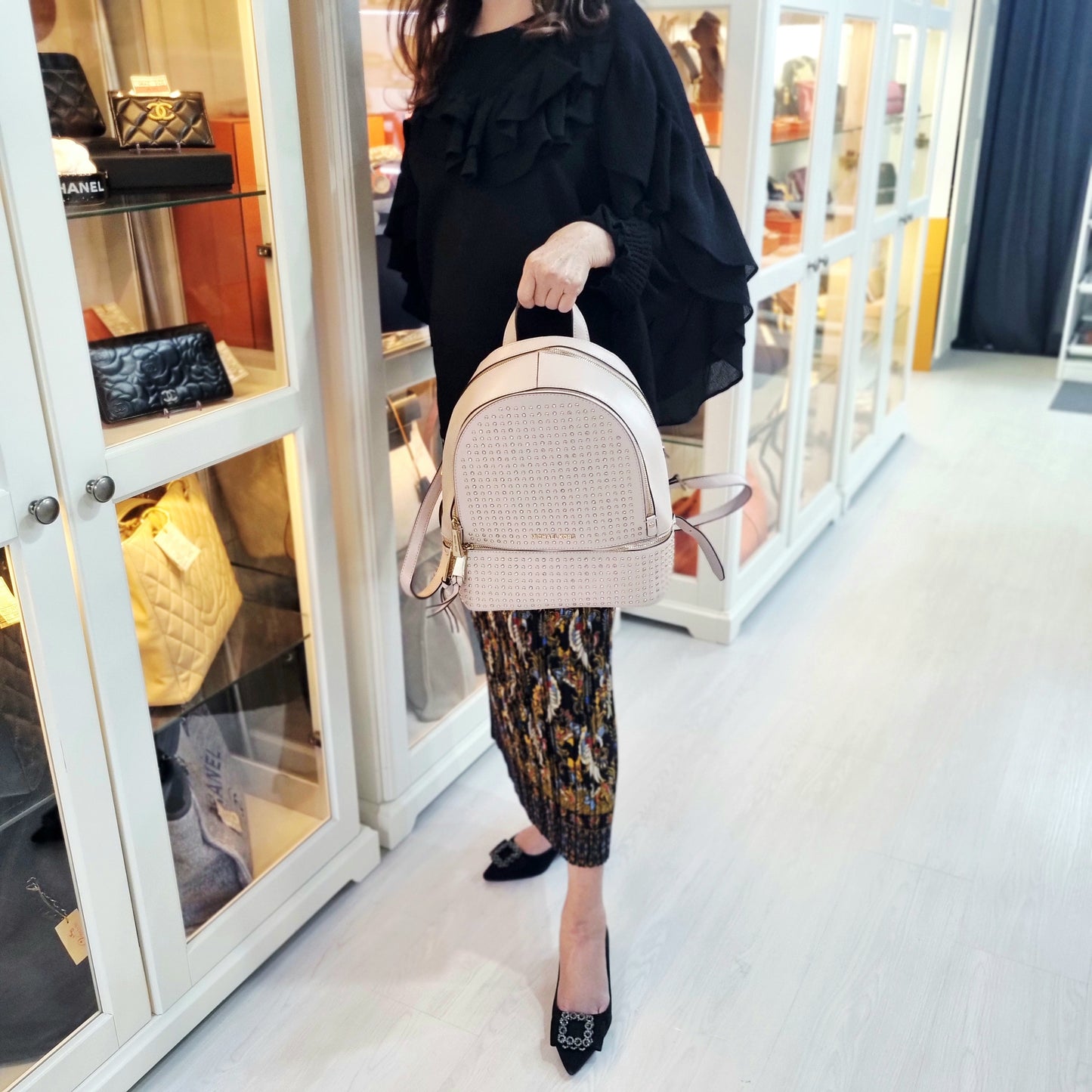 Micheal Kors Backpack Khea Studded Saffiano Leather Ghw (Pink )