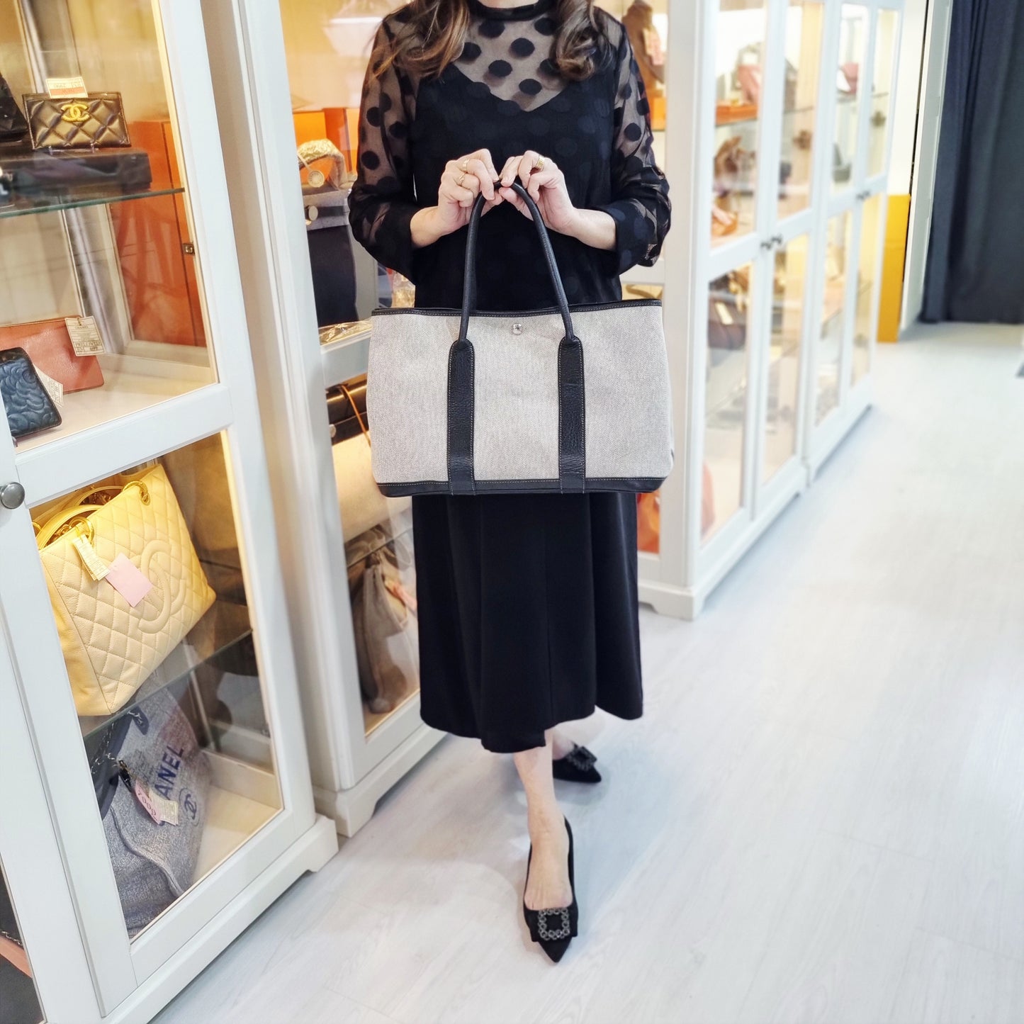 Hermes Garden Party Canvas 36 PM Palladium Coated Hardware (Beige/Black)