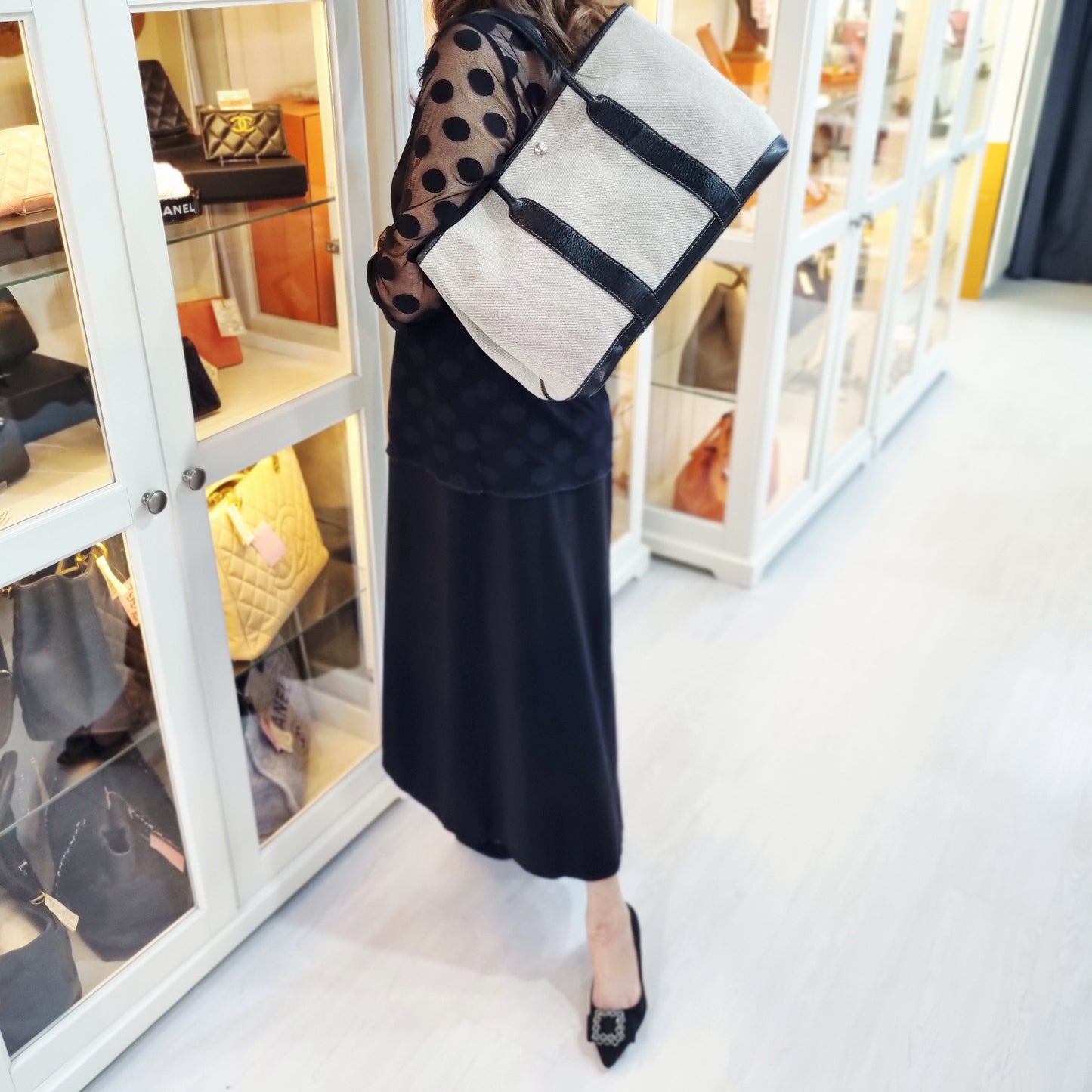 Hermes Garden Party Canvas 36 PM Palladium Coated Hardware (Beige/Black)