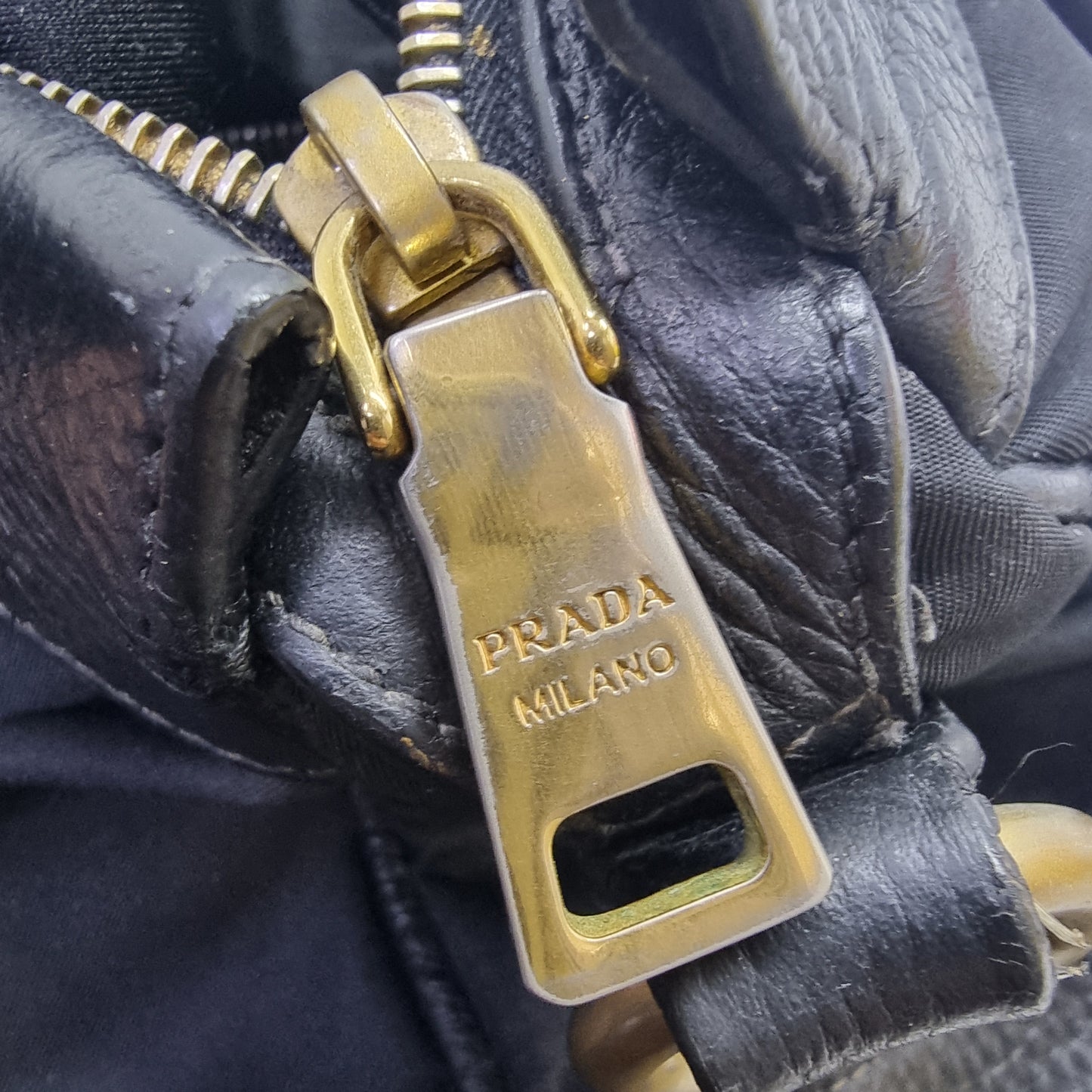 Prada BN2032 Nylon Leather Trim Tote Bag Ghw (Black)